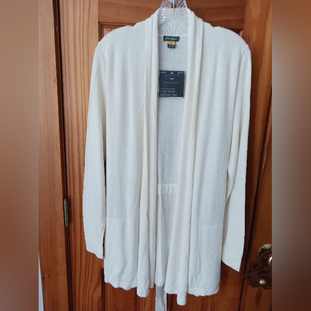 Eddie Bauer Catalyst Cotton/cashmere Blend Cardigan Ivory Large NWT